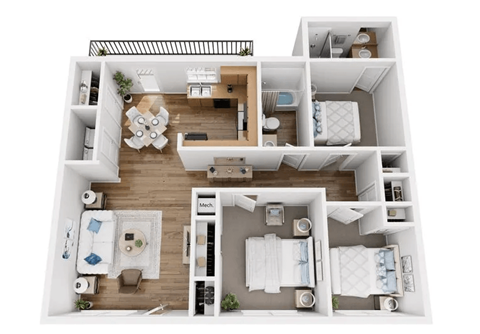 Floor plan for 3 beds, 2 baths, 1525 sqft